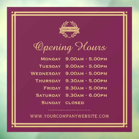 Autocollant Pour Fenêtre Heures d'ouverture classiques Logo d'affaires Plum (Feuille 3)