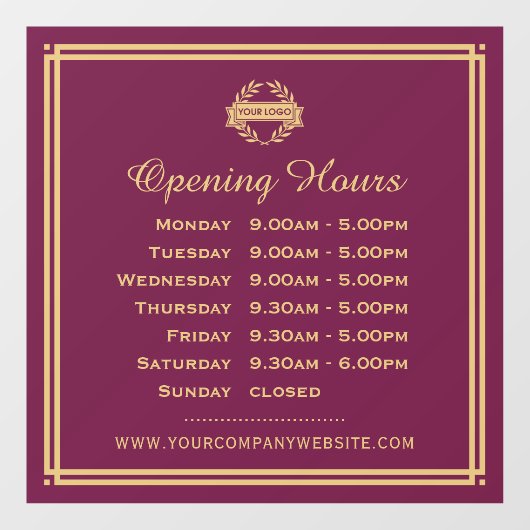 Autocollant Pour Fenêtre Heures d'ouverture classiques Logo d'affaires Plum (Feuille)