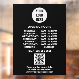 Autocollant Pour Fenêtre Heures d'ouverture Code QR du logo d'entreprise no