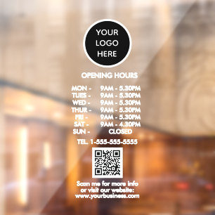 Autocollant Pour Fenêtre Heures d'ouverture Code QR du logo d'entreprise no
