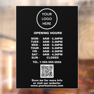 Autocollant Pour Fenêtre Heures d'ouverture Code QR du logo d'entreprise no
