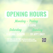 Autocollant Pour Fenêtre Heures d'ouverture Code QR écriture rétro vert & b (Feuille 3)