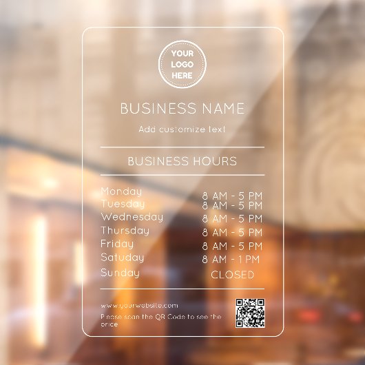 Autocollant Pour Fenêtre Heures d'ouverture Code QR Logo Entreprise Moderne (Feuille 2)