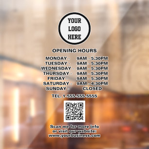 Autocollant Pour Fenêtre Heures d'ouverture Code QR Logo Entreprise Noir