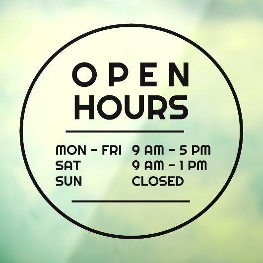 Autocollant Pour Fenêtre Heures d'ouverture d'affaires rondes minimales sim (Feuille 3)