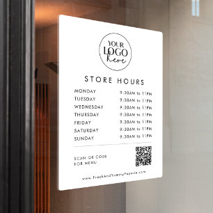 Autocollant Pour Fenêtre Heures d'ouverture de code QR de logo d'entreprise