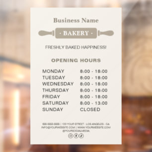 Autocollant Pour Fenêtre Heures d'ouverture de la boulangerie Rouleau à pât
