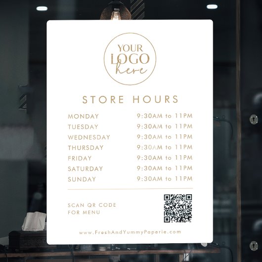 Autocollant Pour Fenêtre Heures d'ouverture de la boutique avec code QR et