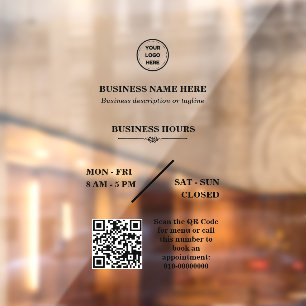 Autocollant Pour Fenêtre Heures d'ouverture de la boutique avec logo d'entr