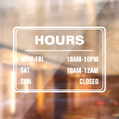 Autocollant Pour Fenêtre Heures d'ouverture de la boutique commerciale (Feuille 2)