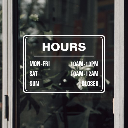 Autocollant Pour Fenêtre Heures d'ouverture de la boutique commerciale