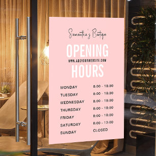 Autocollant Pour Fenêtre Heures d'ouverture de la boutique simple rose mode