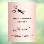 Autocollant Pour Fenêtre Heures d'ouverture de la coiffeuse rose gold blush (Feuille 3)