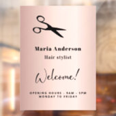 Autocollant Pour Fenêtre Heures d'ouverture de la coiffeuse rose gold blush (Feuille 2)