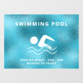 Autocollant Pour Fenêtre Heures d'ouverture de la piscine bleue (Feuille)