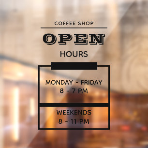 Autocollant Pour Fenêtre Heures d'ouverture de la simple boutique de café n