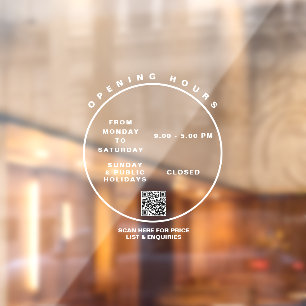 Autocollant Pour Fenêtre Heures d'ouverture de l'entreprise Blanche Arrondi