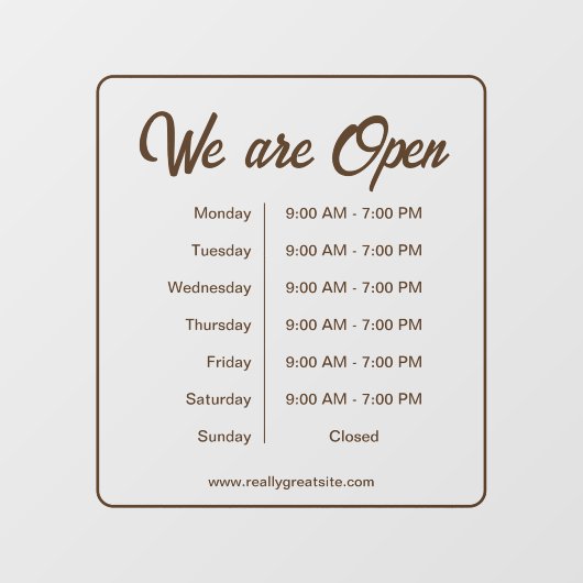 Autocollant Pour Fenêtre Heures d'ouverture de l'entreprise Café Marron Scr (Feuille)