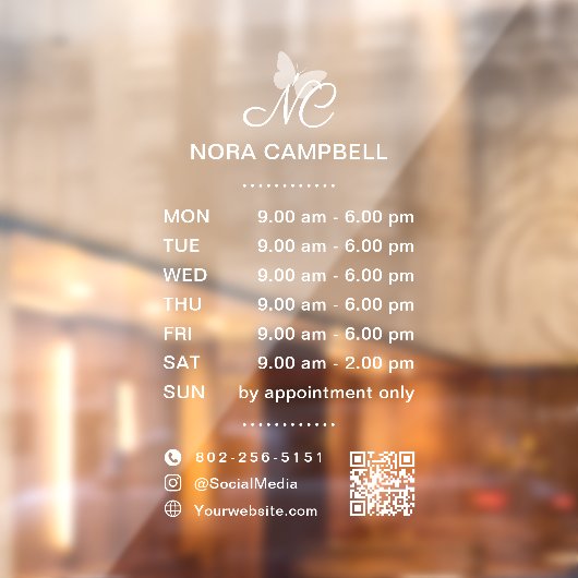 Autocollant Pour Fenêtre Heures d'ouverture de l'entreprise Code QR Icônes (Feuille 2)