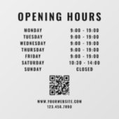 Autocollant Pour Fenêtre Heures d'ouverture de l'entreprise Code QR minimal (Feuille)