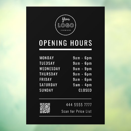 Autocollant Pour Fenêtre Heures d'ouverture de l'entreprise en noir avec lo (Feuille 3)