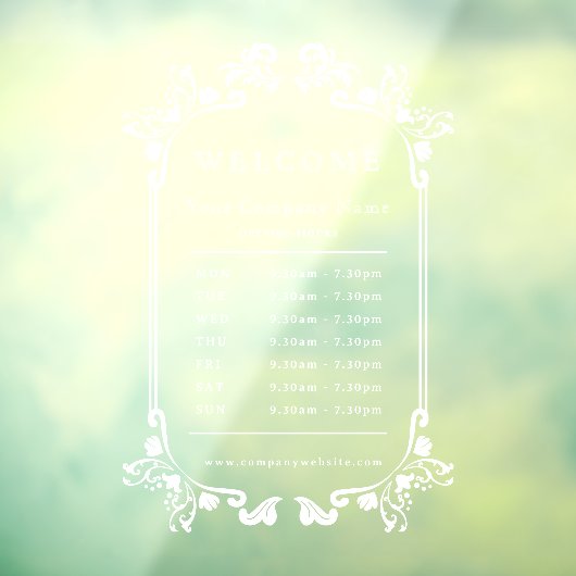 Autocollant Pour Fenêtre Heures d'ouverture de l'entreprise florale élégant (Feuille 3)