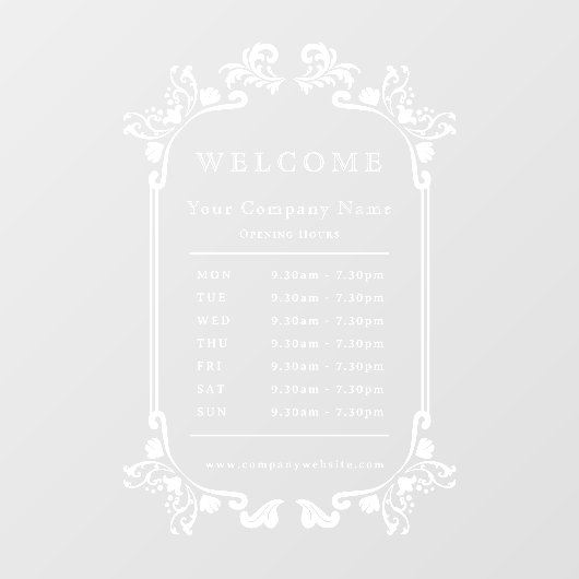 Autocollant Pour Fenêtre Heures d'ouverture de l'entreprise florale élégant (Feuille)