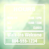 Autocollant Pour Fenêtre Heures d'ouverture de l'entreprise Numéro de télép (Feuille 3)