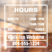 Autocollant Pour Fenêtre Heures d'ouverture de l'entreprise Numéro de télép (Feuille 2)