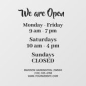 Autocollant Pour Fenêtre Heures d'ouverture de l'entreprise Texte personnal (Feuille)