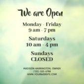 Autocollant Pour Fenêtre Heures d'ouverture de l'entreprise Texte personnal (Feuille 3)