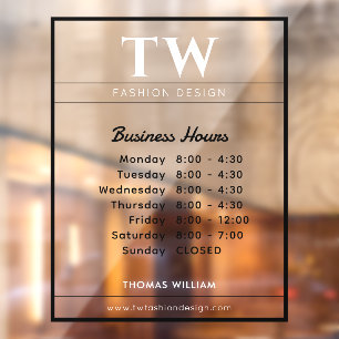 Autocollant Pour Fenêtre Heures d'ouverture de mode Noir Transparent