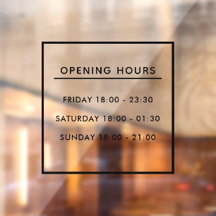 Autocollant Pour Fenêtre Heures d'ouverture de restaurant noir personnalisé