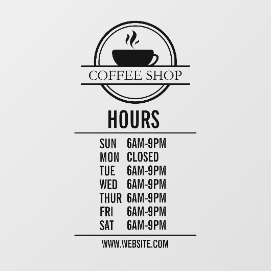 Autocollant Pour Fenêtre Heures d'ouverture de restaurant ou de magasin mod (Feuille)