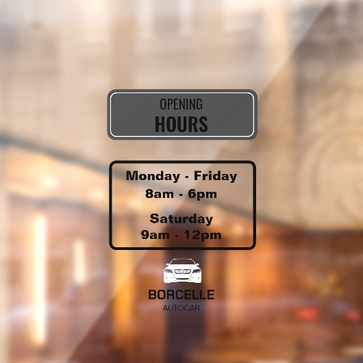 Autocollant Pour Fenêtre Heures d'ouverture de salle d'exposition automobil (Feuille 2)