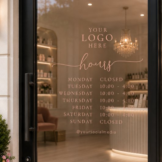 Autocollant Pour Fenêtre Heures d'ouverture de script élégant minimal Logo