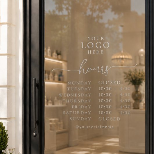 Autocollant Pour Fenêtre Heures d'ouverture de script élégant minimal Logo