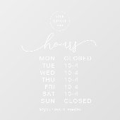 Autocollant Pour Fenêtre Heures d'ouverture de script moderne minimal Logo (Feuille)