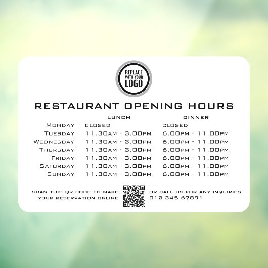 Autocollant Pour Fenêtre Heures d'ouverture déjeuner dîner personnalisées p (Feuille 3)