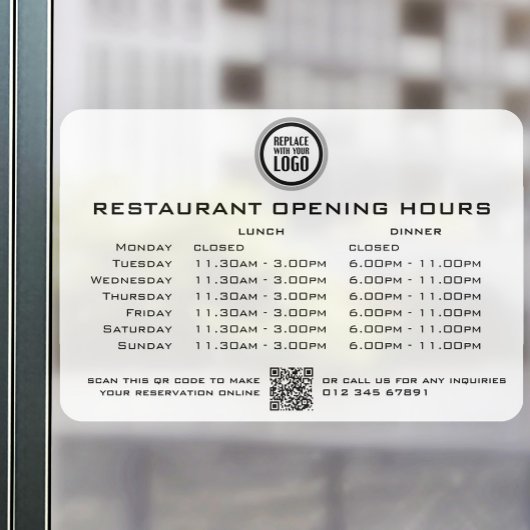 Autocollant Pour Fenêtre Heures d'ouverture déjeuner dîner restaurant perso