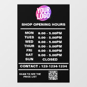 Autocollant Pour Fenêtre Heures d'ouverture d'entreprise avec logo et code  (Feuille)