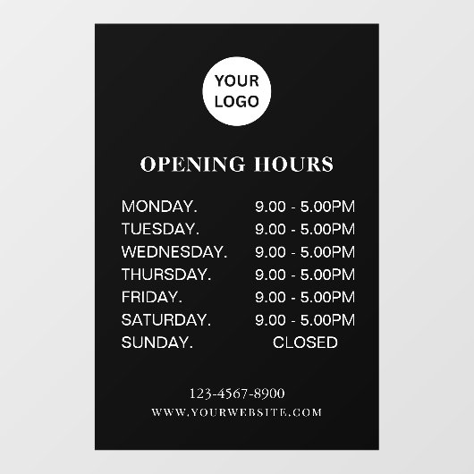 Autocollant Pour Fenêtre Heures d'ouverture d'entreprise blanches Simple sc (Feuille)