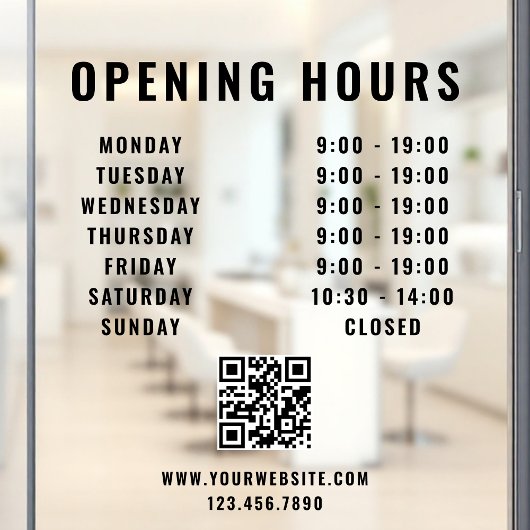 Autocollant Pour Fenêtre Heures d'ouverture d'entreprise Code QR minimalist