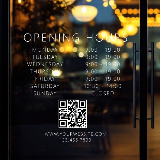 Autocollant Pour Fenêtre Heures d'ouverture d'entreprise Code QR minimalist