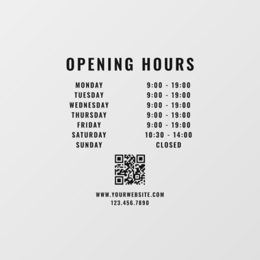 Autocollant Pour Fenêtre Heures d'ouverture d'entreprise de code QR minimal (Feuille)