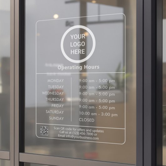 Autocollant Pour Fenêtre Heures d'ouverture d'entreprise Logo Code QR Trans