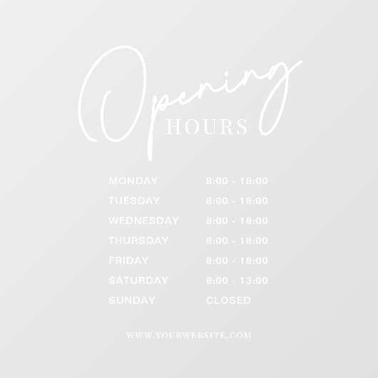 Autocollant Pour Fenêtre Heures d'ouverture des affaires blanches Script si (Feuille)