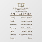 Autocollant Pour Fenêtre Heures d'ouverture des balances de justice Gavel P (Feuille)