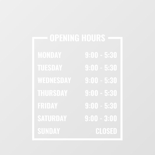 Autocollant Pour Fenêtre Heures d'ouverture des entreprises (Feuille)