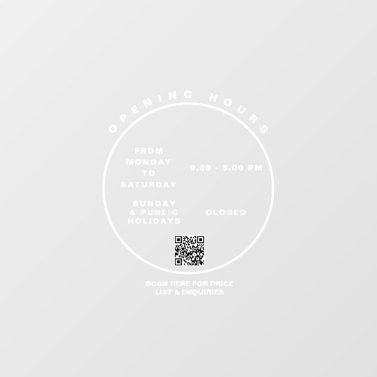 Autocollant Pour Fenêtre Heures d'ouverture des entreprises blanches Script (Feuille)